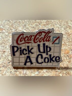 Vintage 1980s Coca Cola Pick Up a Coke Soda Collectible Enamel Lapel Hat Pin